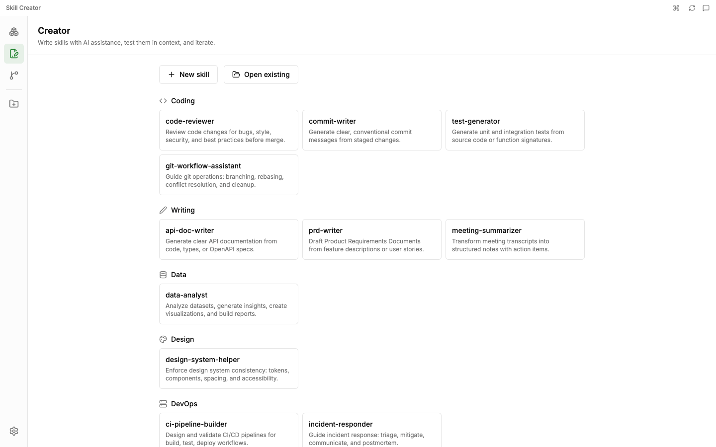 Skill Creator editor screen